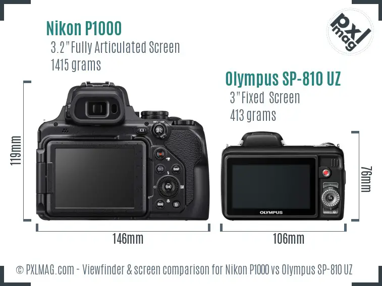 Nikon P1000 vs Olympus SP-810 UZ Screen and Viewfinder comparison