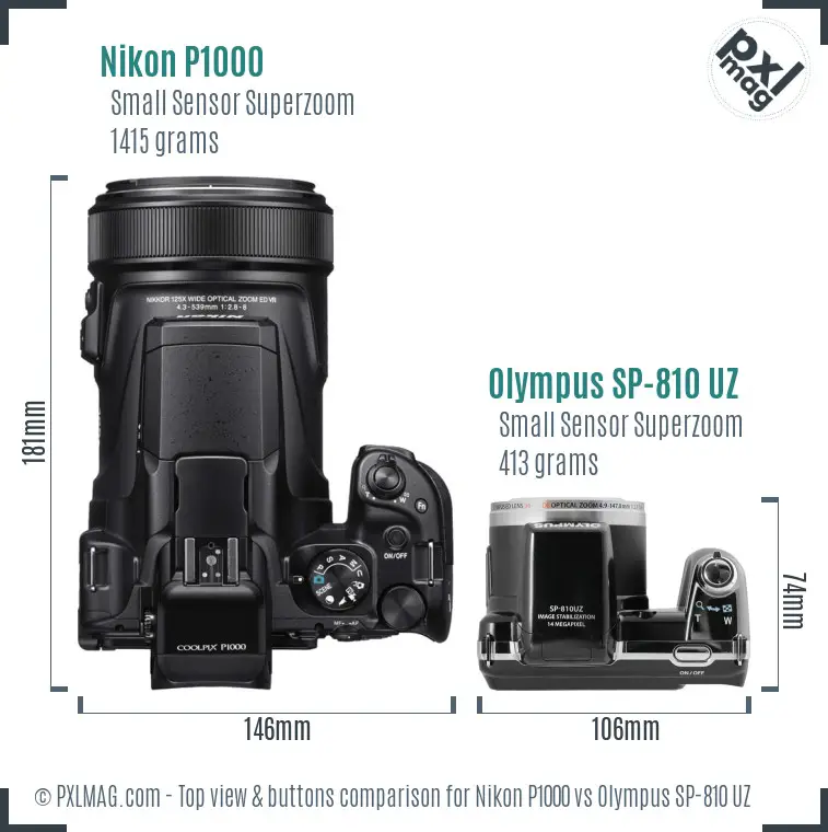 Nikon P1000 vs Olympus SP-810 UZ top view buttons comparison