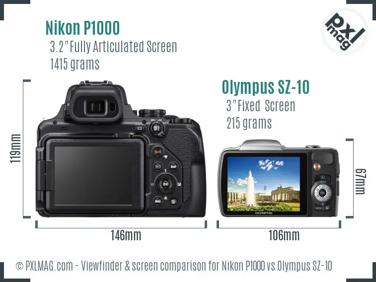 Nikon P1000 vs Olympus SZ-10 Screen and Viewfinder comparison