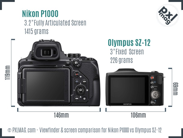 Nikon P1000 vs Olympus SZ-12 Screen and Viewfinder comparison