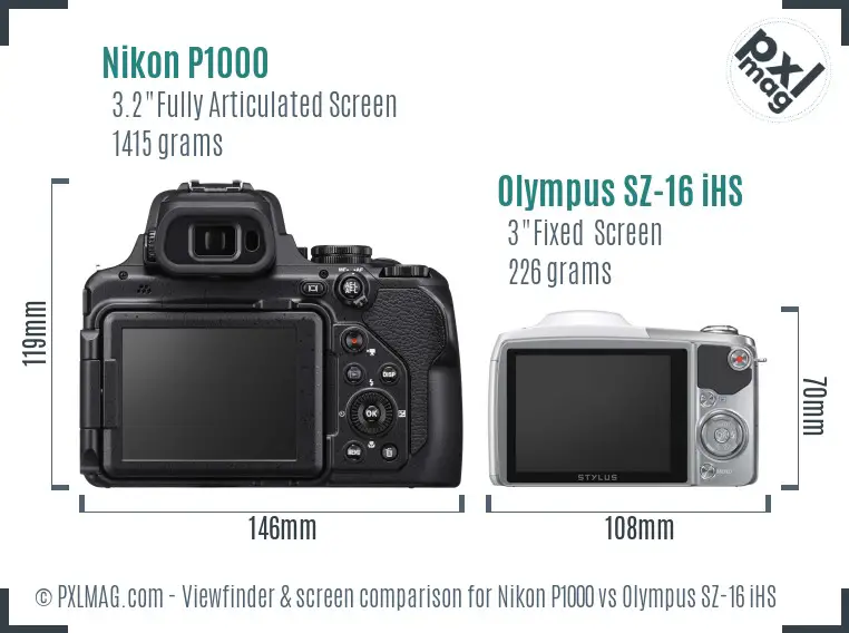 Nikon P1000 vs Olympus SZ-16 iHS Screen and Viewfinder comparison Nikon P1000 vs Olympus SZ-16 iHS Screen and Viewfinder comparison