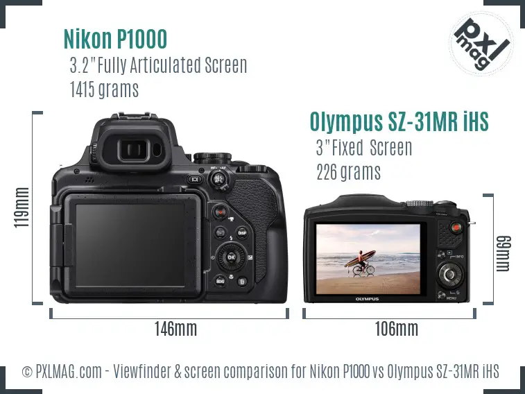 Nikon P1000 vs Olympus SZ-31MR iHS Screen and Viewfinder comparison