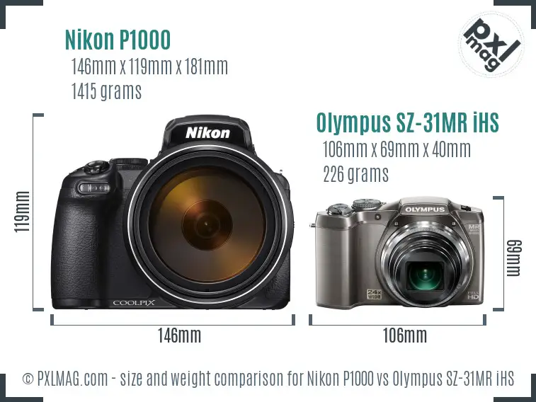 Nikon P1000 vs Olympus SZ-31MR iHS size comparison