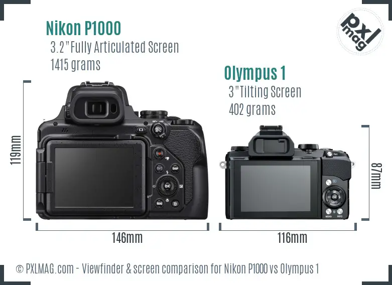 Nikon P1000 vs Olympus 1 Screen and Viewfinder comparison