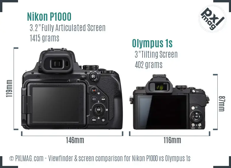 Nikon P1000 vs Olympus 1s Screen and Viewfinder comparison