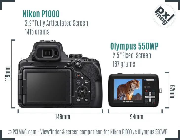 Nikon P1000 vs Olympus 550WP Screen and Viewfinder comparison Nikon P1000 vs Olympus 550WP Screen and Viewfinder comparison