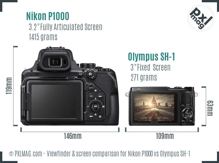 Nikon P1000 vs Olympus SH-1 Screen and Viewfinder comparison