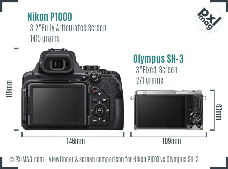 Nikon P1000 vs Olympus SH-3 Screen and Viewfinder comparison