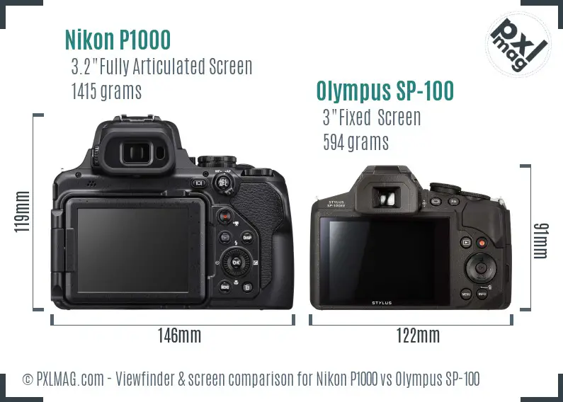 Nikon P1000 vs Olympus SP-100 Screen and Viewfinder comparison
