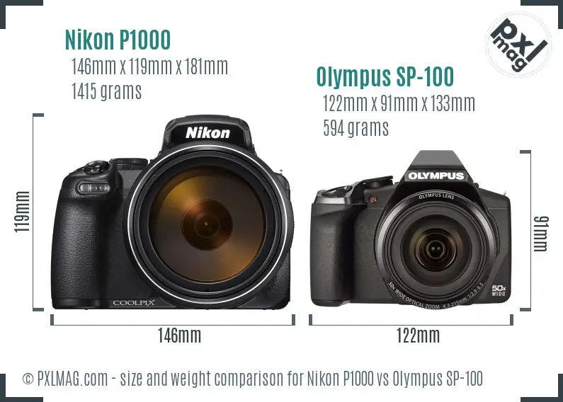 Nikon P1000 vs Olympus SP-100 size comparison