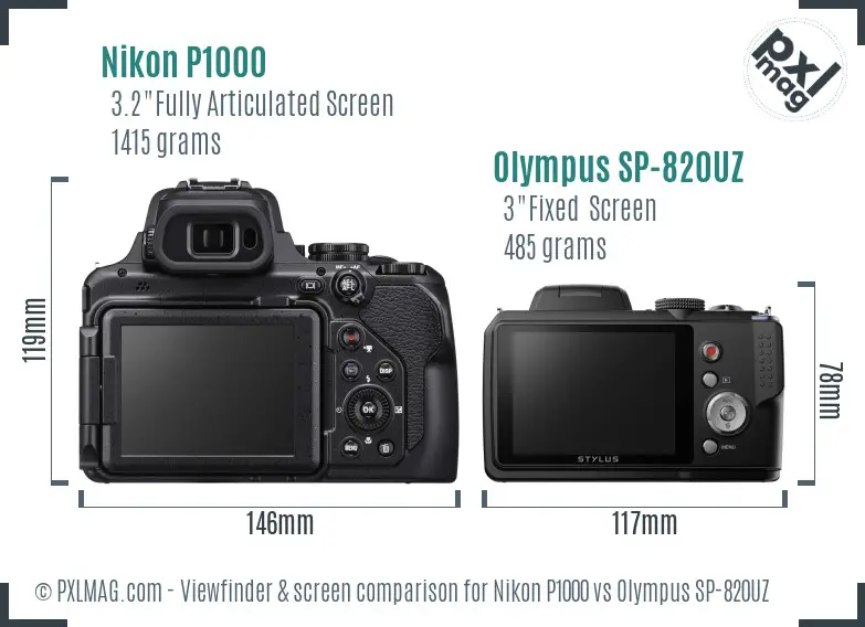 Nikon P1000 vs Olympus SP-820UZ Screen and Viewfinder comparison