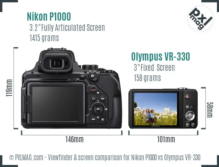 Nikon P1000 vs Olympus VR-330 Screen and Viewfinder comparison