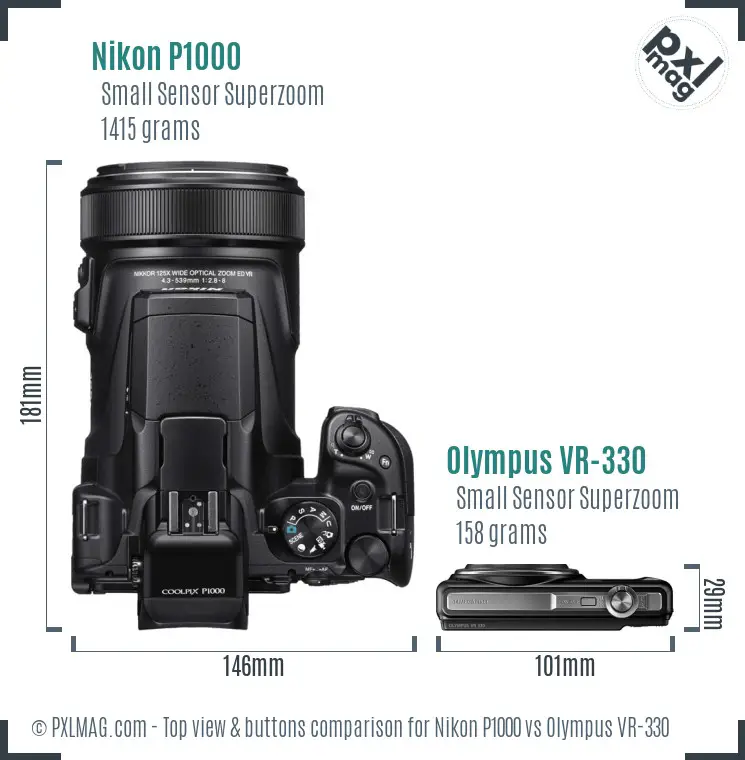 Nikon P1000 vs Olympus VR-330 top view buttons comparison