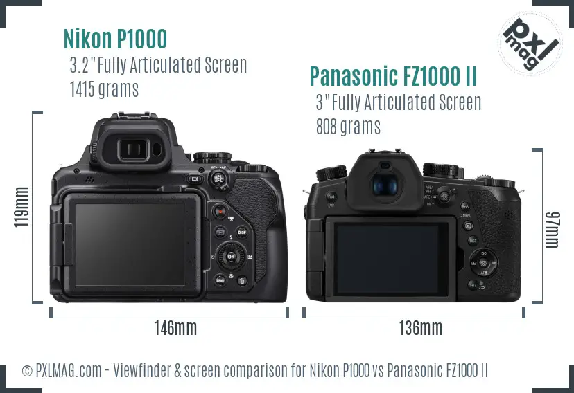 Nikon P1000 vs Panasonic FZ1000 II Screen and Viewfinder comparison