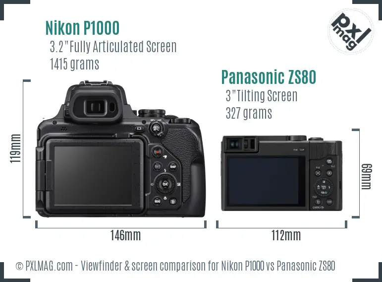 Nikon P1000 vs Panasonic ZS80 Screen and Viewfinder comparison