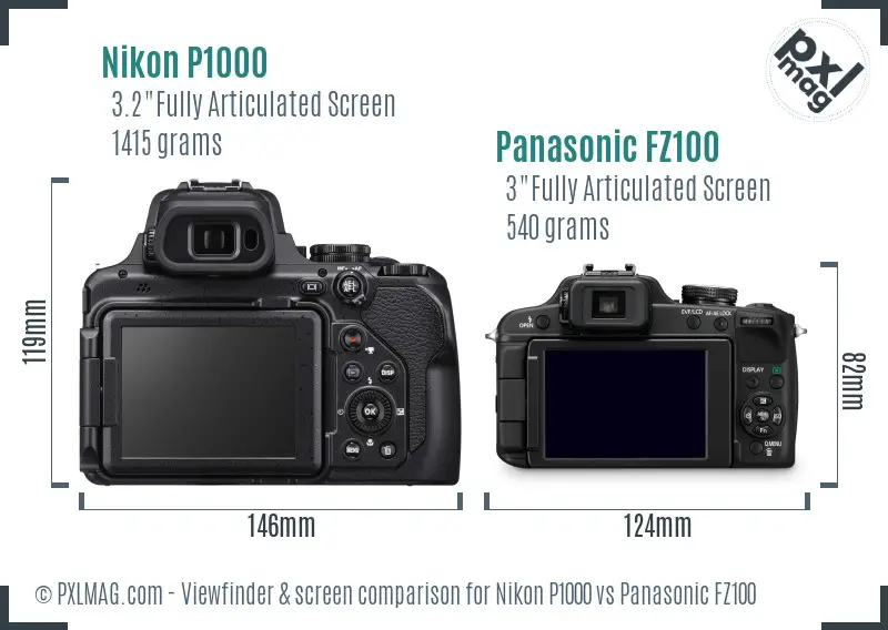 Nikon P1000 vs Panasonic FZ100 Screen and Viewfinder comparison