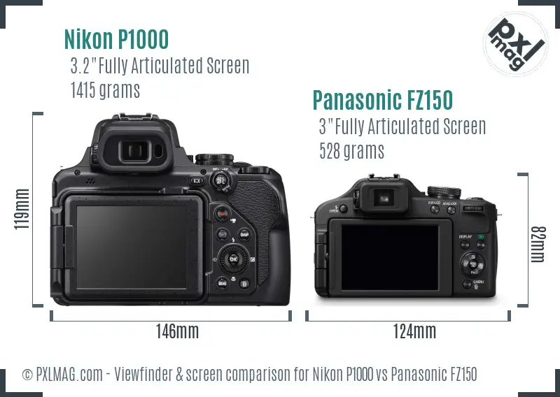 Nikon P1000 vs Panasonic FZ150 Screen and Viewfinder comparison