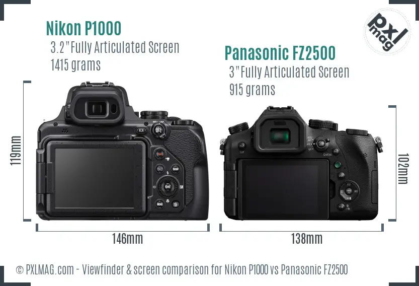 Nikon P1000 vs Panasonic FZ2500 Screen and Viewfinder comparison