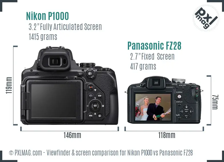 Nikon P1000 vs Panasonic FZ28 Screen and Viewfinder comparison