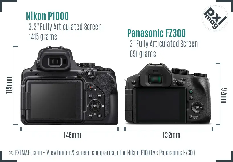 Nikon P1000 vs Panasonic FZ300 Screen and Viewfinder comparison