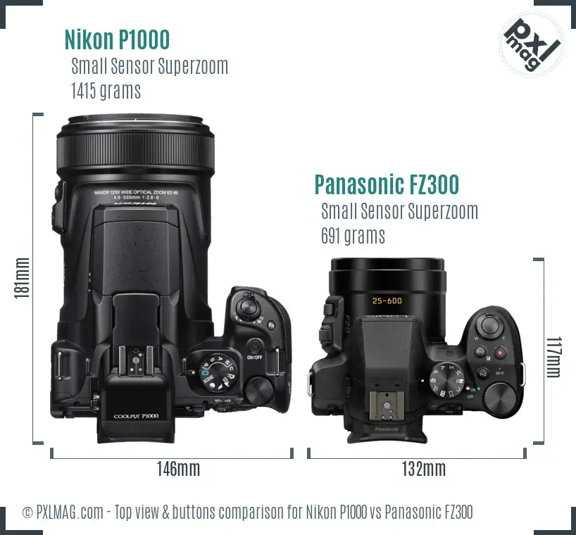 Nikon P1000 vs Panasonic FZ300 top view buttons comparison