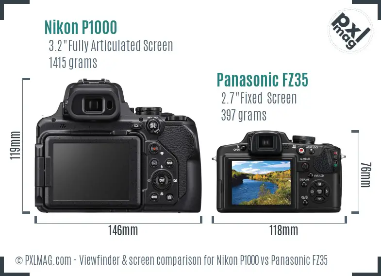 Nikon P1000 vs Panasonic FZ35 Screen and Viewfinder comparison