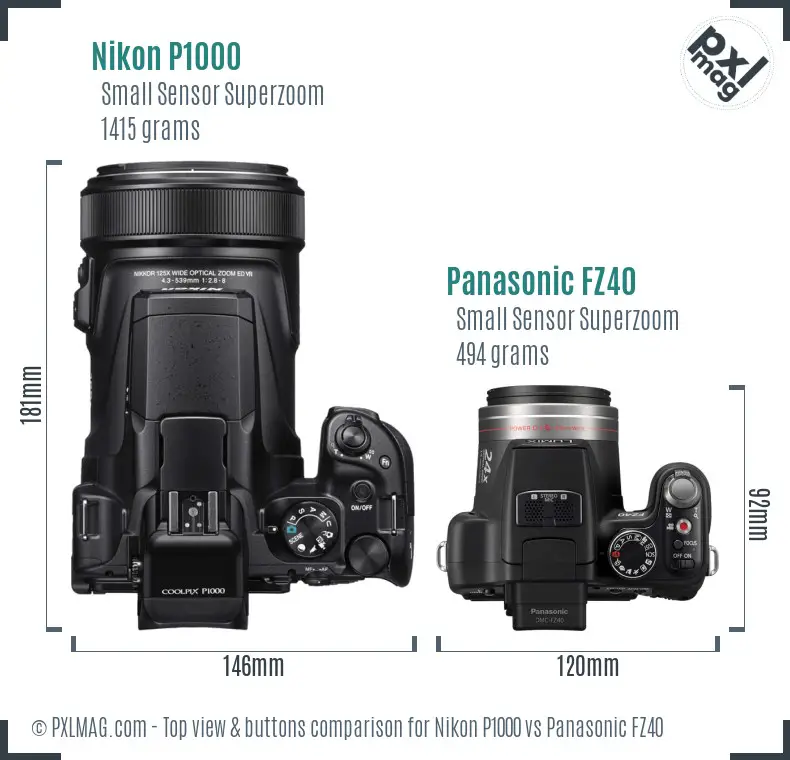 Nikon P1000 vs Panasonic FZ40 top view buttons comparison