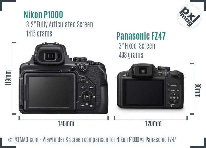 Nikon P1000 vs Panasonic FZ47 Screen and Viewfinder comparison