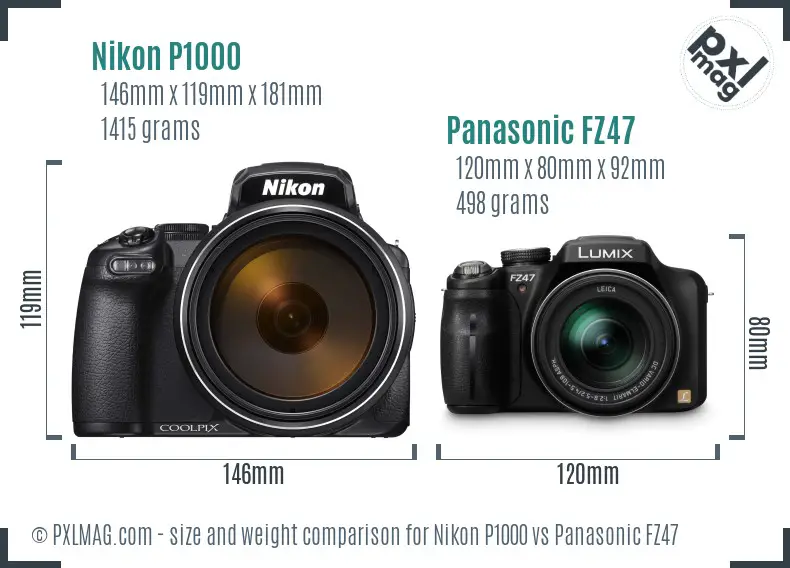 Nikon P1000 vs Panasonic FZ47 size comparison