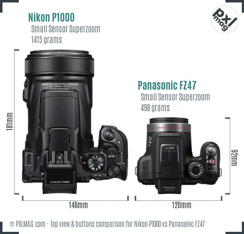 Nikon P1000 vs Panasonic FZ47 top view buttons comparison