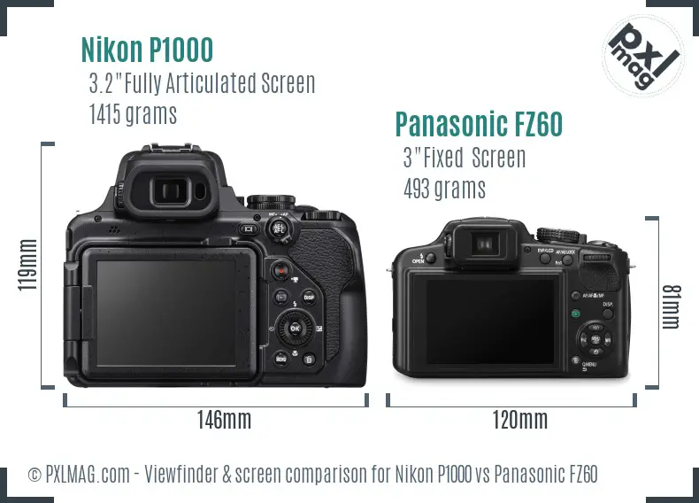 Nikon P1000 vs Panasonic FZ60 Screen and Viewfinder comparison
