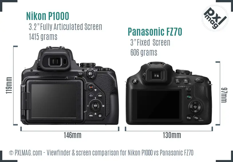 Nikon P1000 vs Panasonic FZ70 Screen and Viewfinder comparison