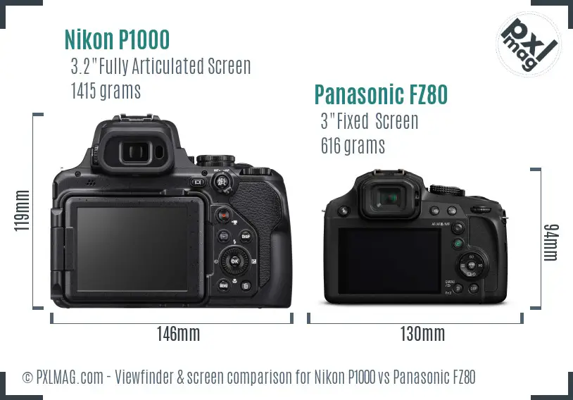 Nikon P1000 vs Panasonic FZ80 Screen and Viewfinder comparison