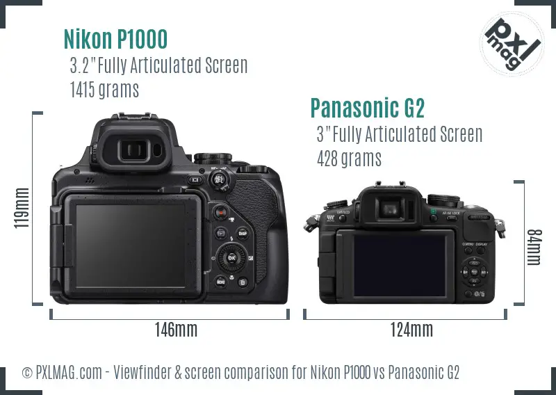 Nikon P1000 vs Panasonic G2 Screen and Viewfinder comparison
