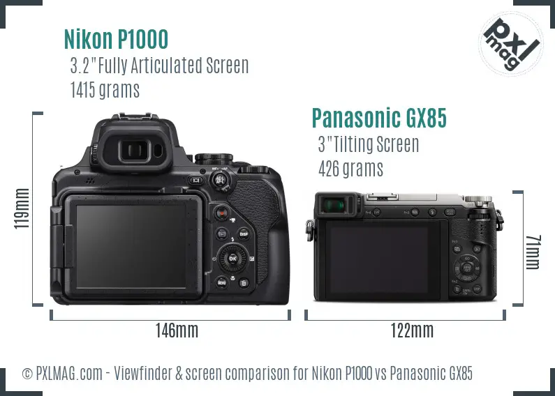Nikon P1000 vs Panasonic GX85 Screen and Viewfinder comparison Nikon P1000 vs Panasonic GX85 Screen and Viewfinder comparison