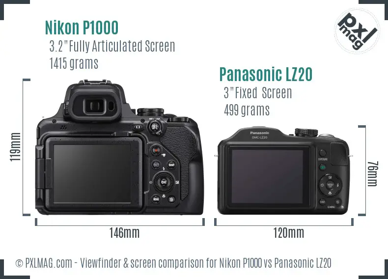 Nikon P1000 vs Panasonic LZ20 Screen and Viewfinder comparison