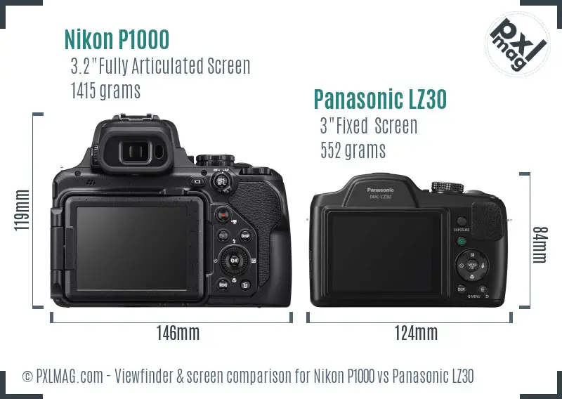 Nikon P1000 vs Panasonic LZ30 Screen and Viewfinder comparison
