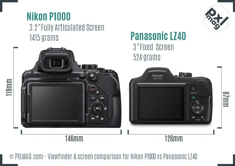 Nikon P1000 vs Panasonic LZ40 Screen and Viewfinder comparison