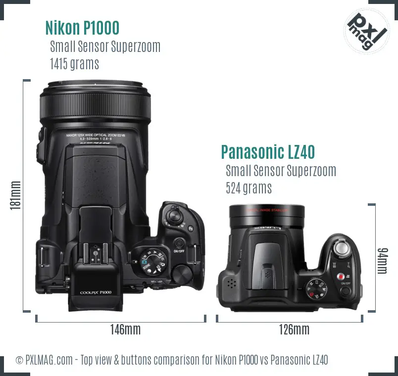 Nikon P1000 vs Panasonic LZ40 top view buttons comparison