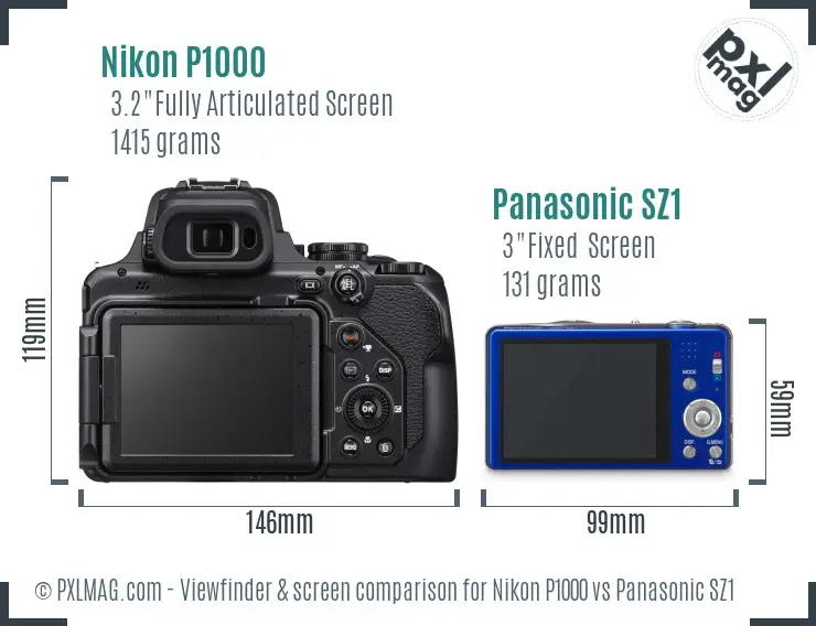 Nikon P1000 vs Panasonic SZ1 Screen and Viewfinder comparison