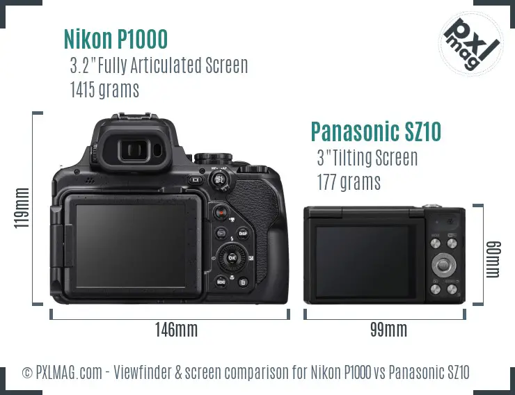 Nikon P1000 vs Panasonic SZ10 Screen and Viewfinder comparison
