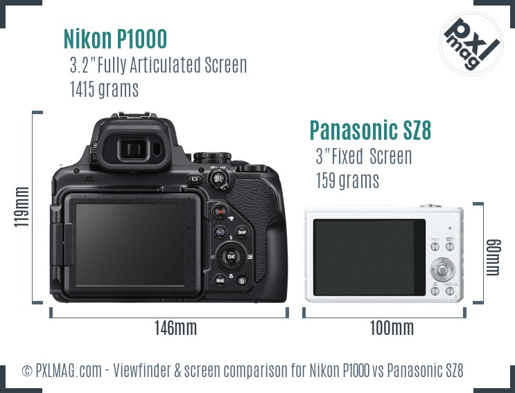 Nikon P1000 vs Panasonic SZ8 Screen and Viewfinder comparison