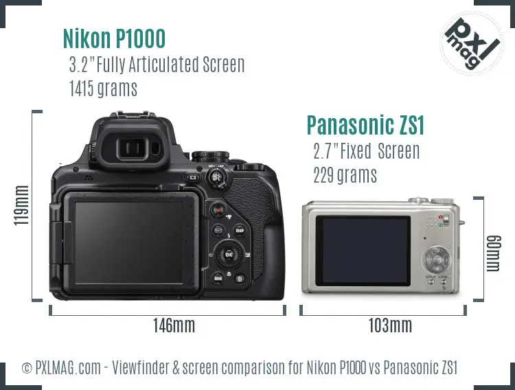 Nikon P1000 vs Panasonic ZS1 Screen and Viewfinder comparison