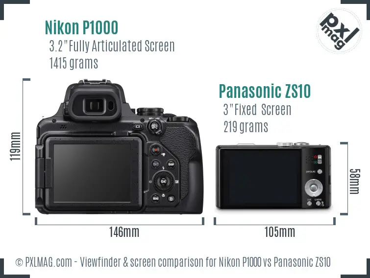 Nikon P1000 vs Panasonic ZS10 Screen and Viewfinder comparison