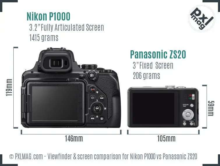 Nikon P1000 vs Panasonic ZS20 Screen and Viewfinder comparison