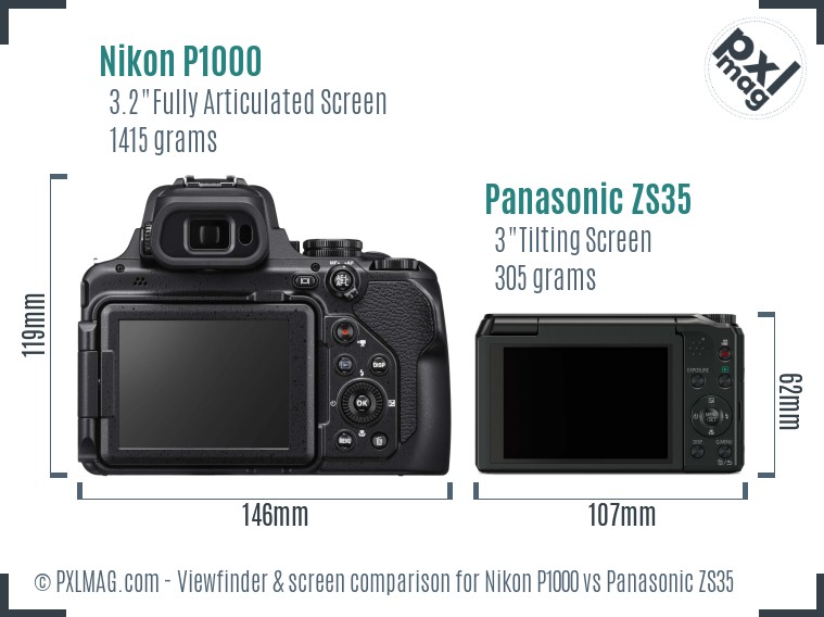 Nikon P1000 vs Panasonic ZS35 Screen and Viewfinder comparison