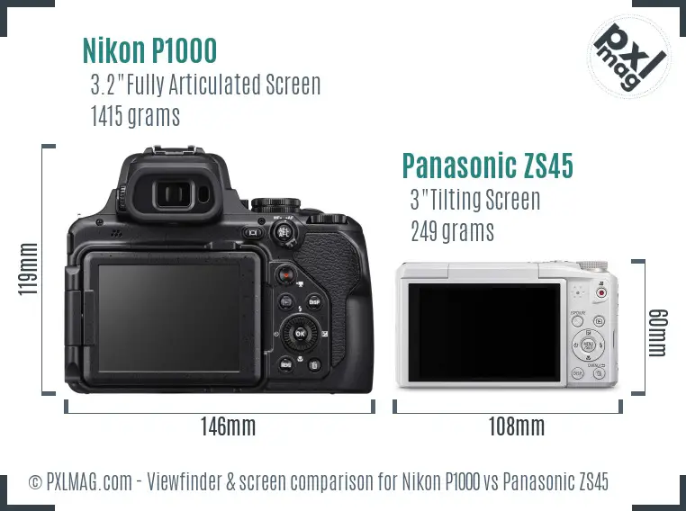 Nikon P1000 vs Panasonic ZS45 Screen and Viewfinder comparison