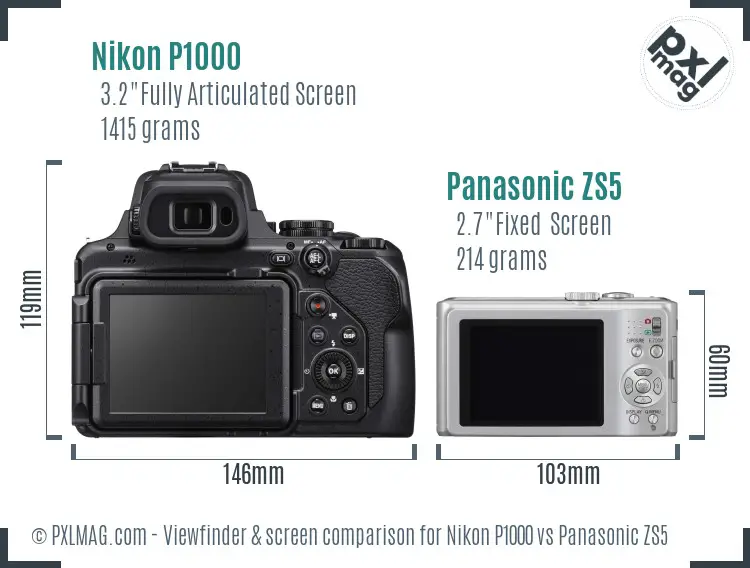 Nikon P1000 vs Panasonic ZS5 Screen and Viewfinder comparison