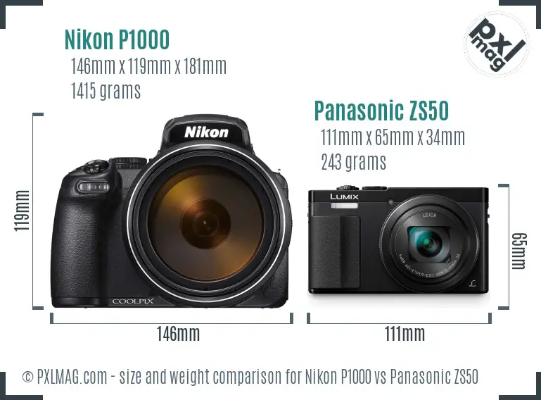 Nikon P1000 vs Panasonic ZS50 size comparison Nikon P1000 vs Panasonic ZS50 size comparison