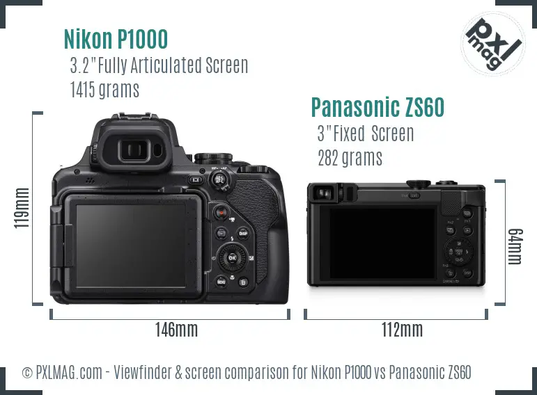 Nikon P1000 vs Panasonic ZS60 Screen and Viewfinder comparison